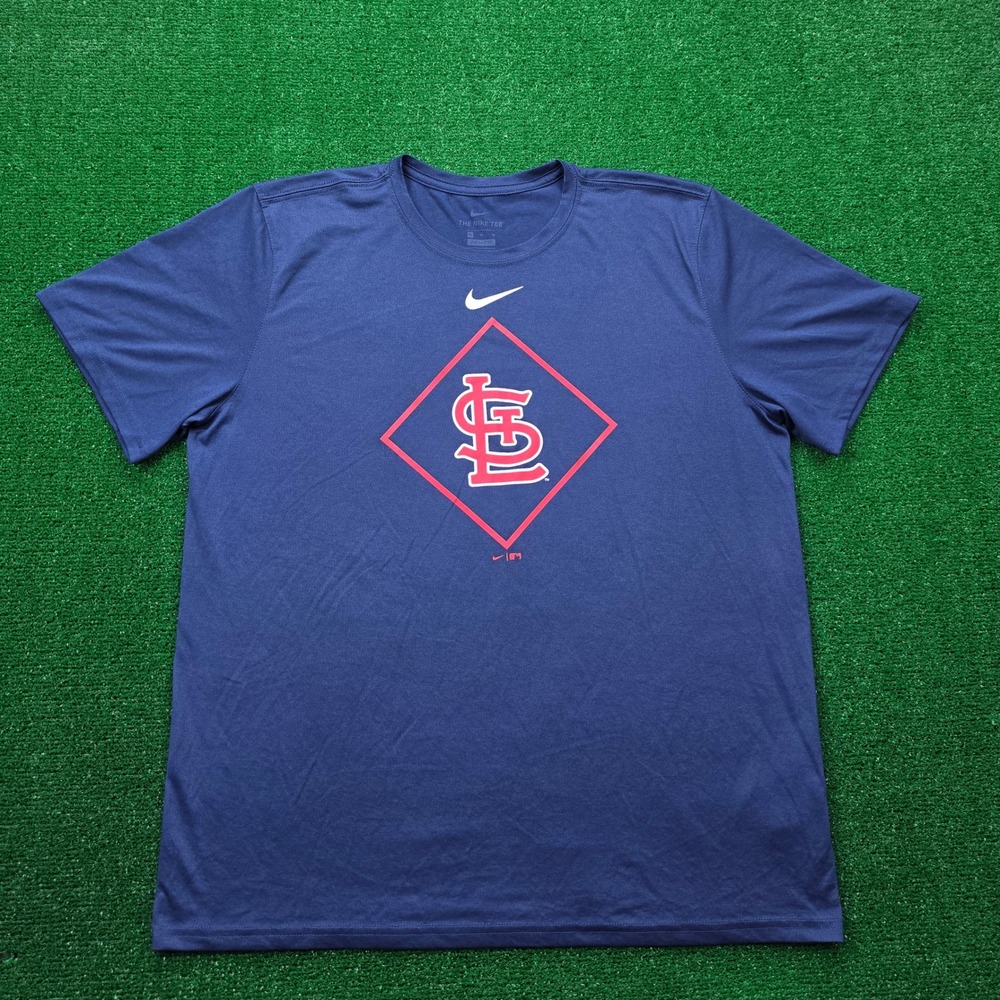 St Louis Cardinals Nike Dri Fit MLB Baseball Diamond Logo Tshirt Mens XL Blue